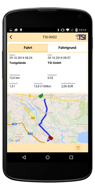 Ihr Fahrtenbuch jederzeit griffbereit in der TSI Connect Smartphone App